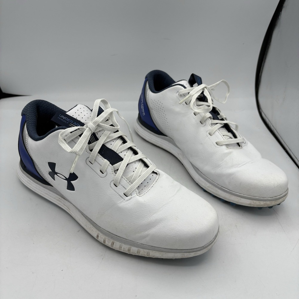 Under Armour Golf Shoes Mens Size 9.5 Charged Medal White Blue Spikeless Cleats